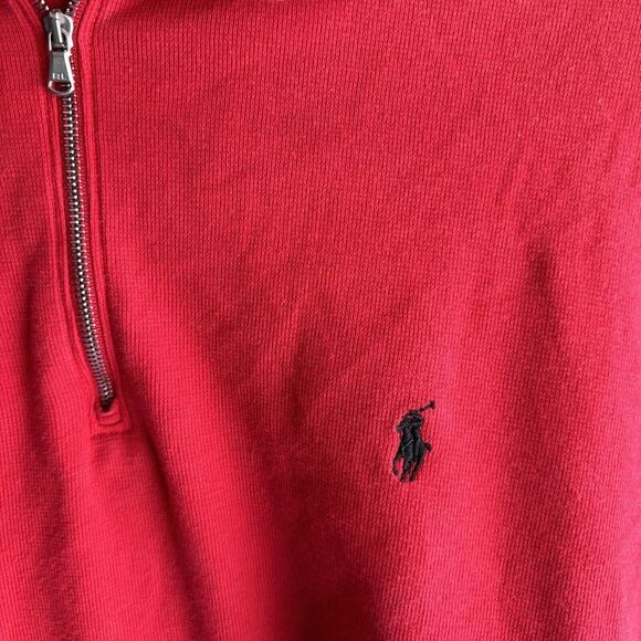 Men's XL Red Polo Ralph Lauren 1/4 Zip Short Sleeve Pull Over Black Pony - Picture 3 of 5